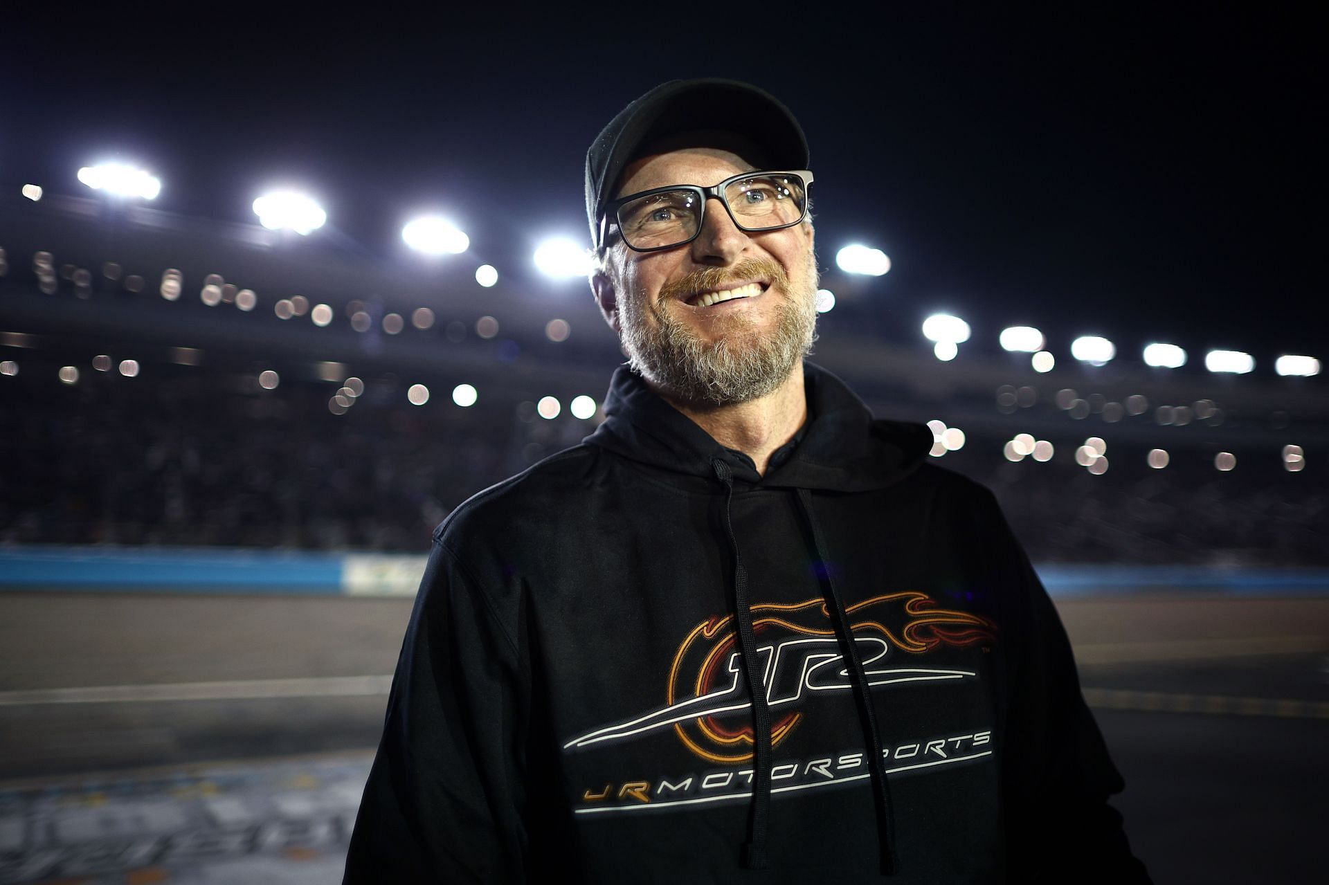 Dale Earnhardt Jr. reacts to Justin Allgaier winning the 2024 NASCAR Xfinity Series Championship at Phoenix Raceway (Source: Getty)