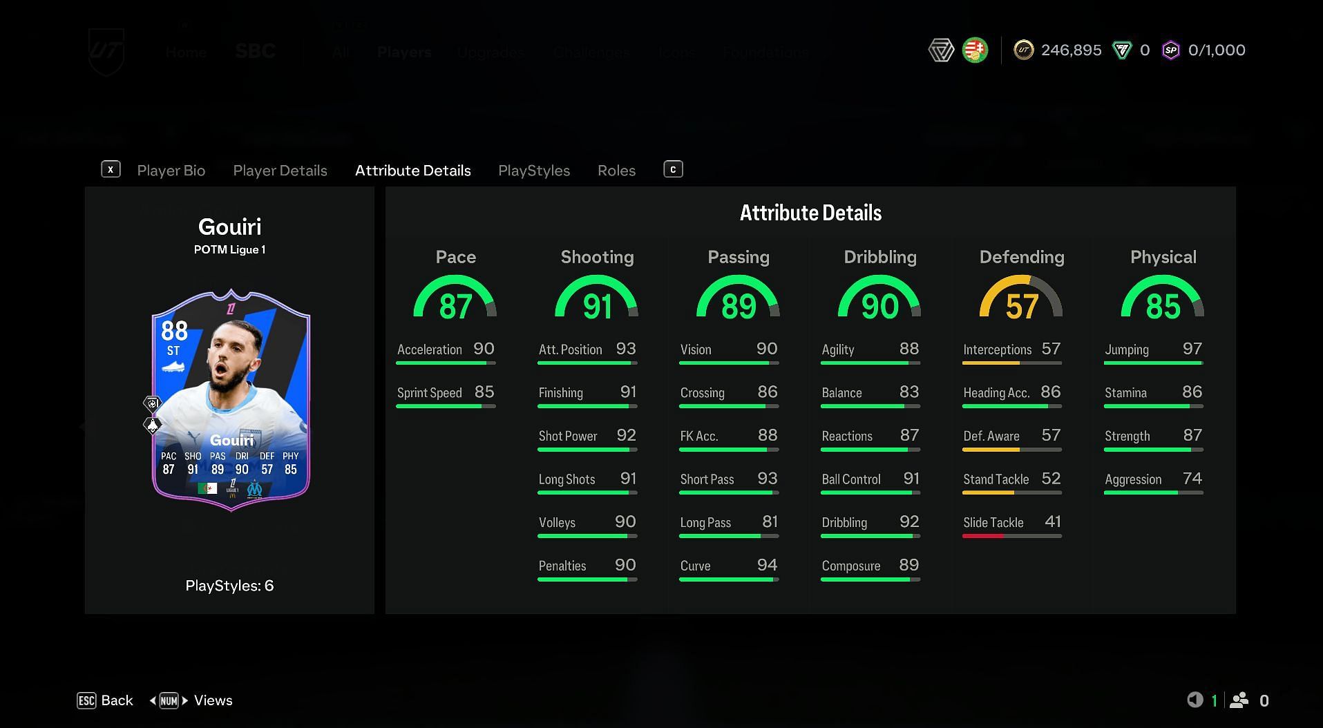 Amine Gouiri POTM card stats (Image via EA Sports)