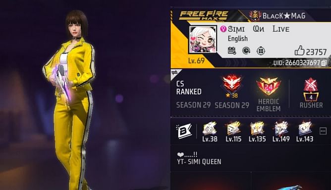 Simi Queen की Free Fire MAX ID, स्टैट्स और अन्य जानकारी