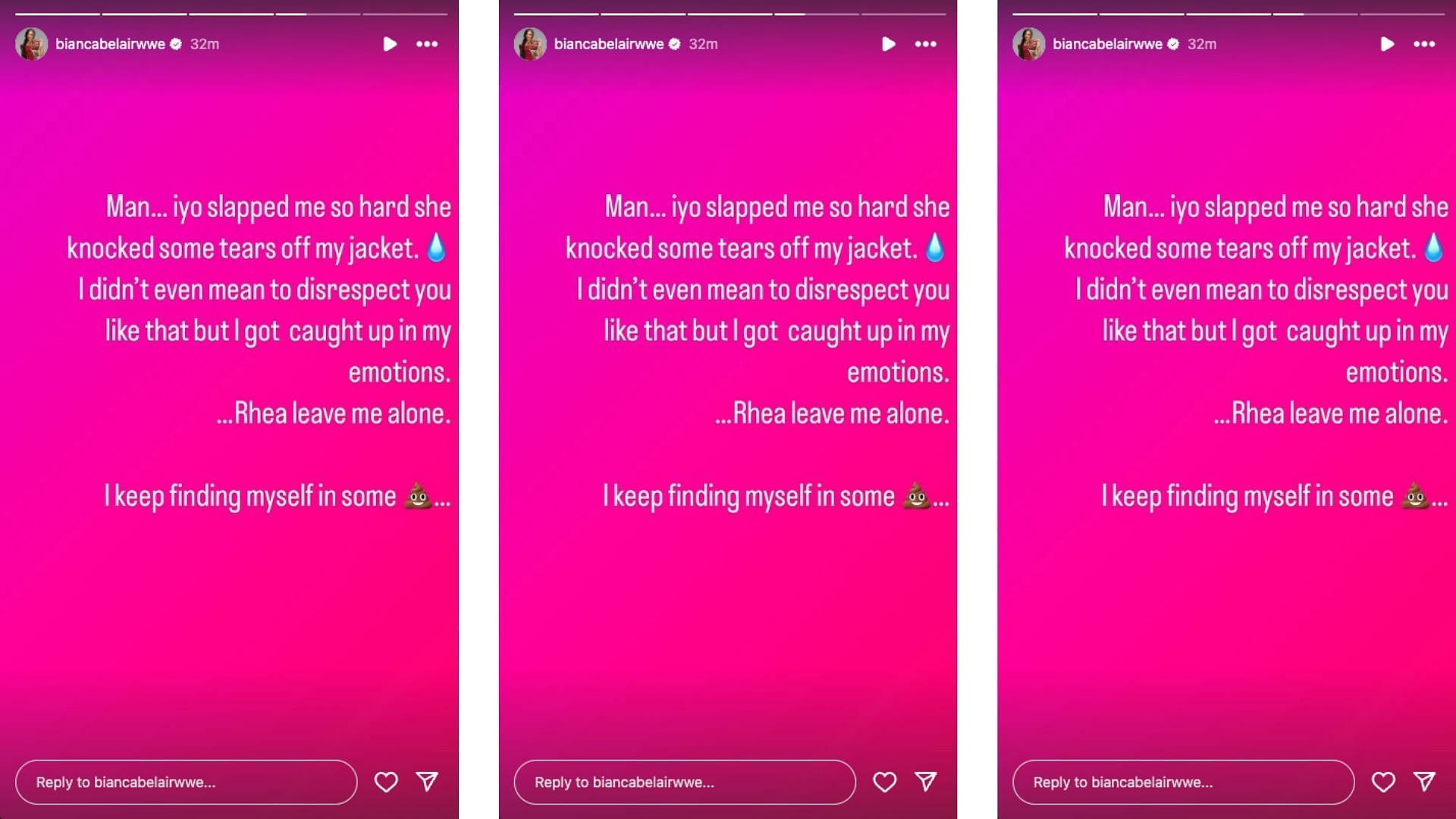 Belair sent a message on social media following RAW. [Image credit: Screenshot of Bianca Belair&#039;s Instagram story]