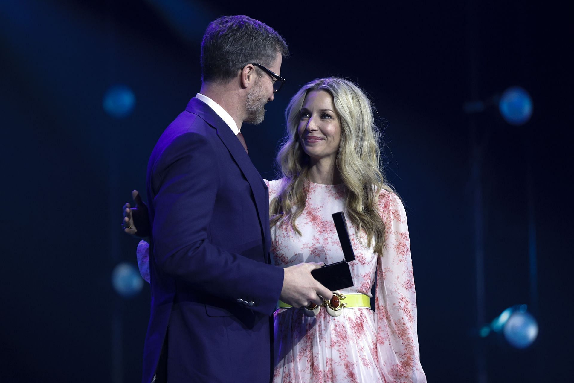 Dale Earnhardt Jr. with wife Amy at the 2021 NASCAR Hall of Fame Induction Ceremony - Source: Getty