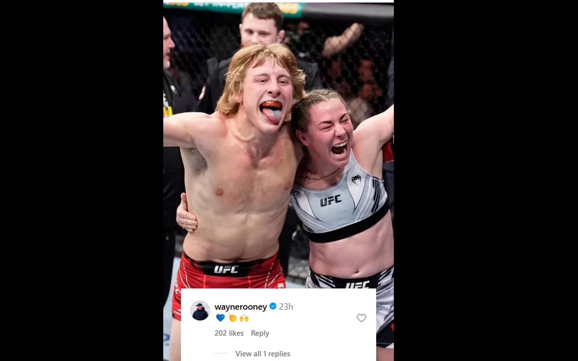 Screenshot of Wayne Rooney&#039;s reaction to Paddy Pimblett&#039;s post. [Screenshot courtesy: @theufcbaddy on Instagram]