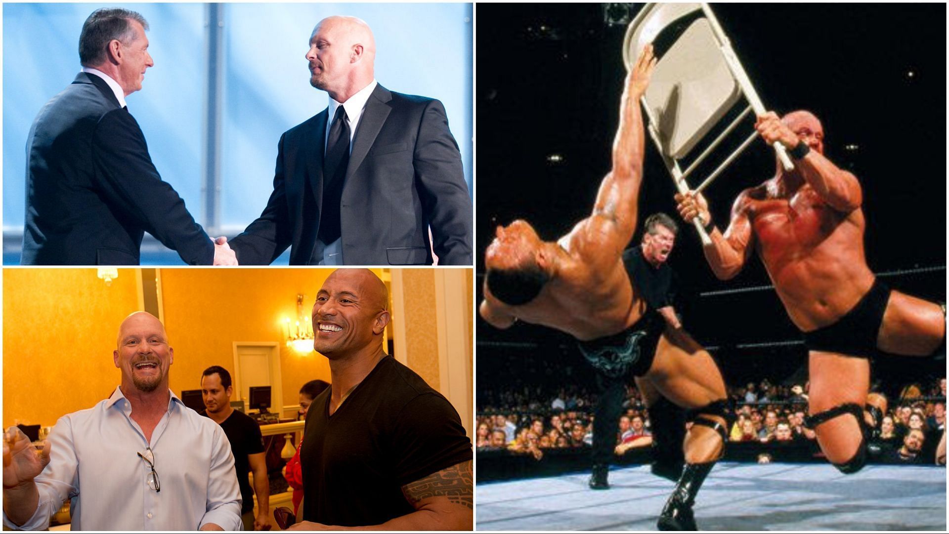 WWE Legends Vince McMahon, Steve Austin, and The Rock
