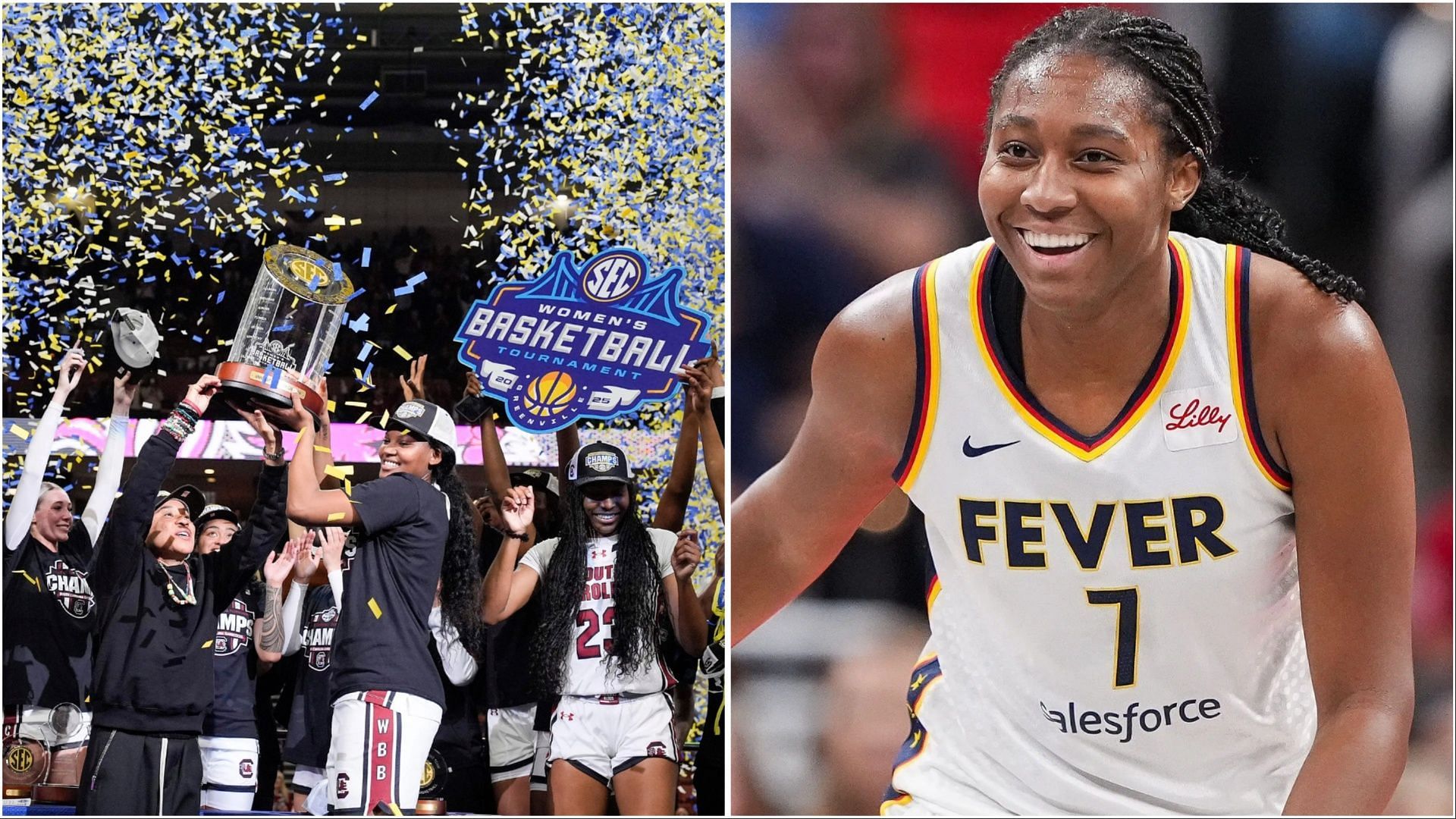 Aliyah Boston hyped after South Carolina clinches third straight SEC title. (Photos: IMAGN)