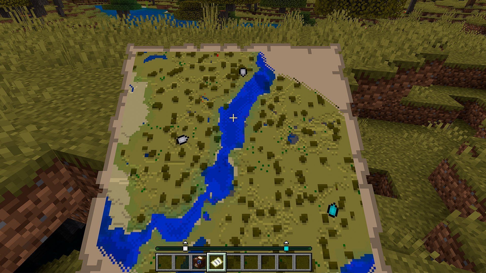 The Locator Bar and player marker on the map (Image via Mojang Studios)