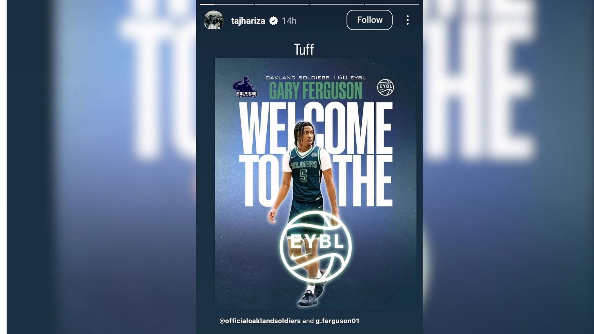 Tajh Ariza shares 1-word reaction to teammate Gary Ferguson&#039;s selection to Nike EYBL team. (Image via Instagram @tajhariza)