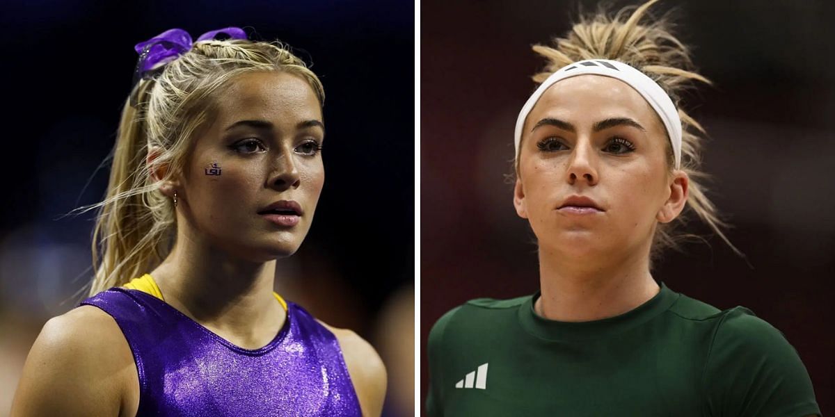 Olivia Dunne (L) has reacted to Haley Cavinder (R) quitting basketball. PHOTO: Both from Getty