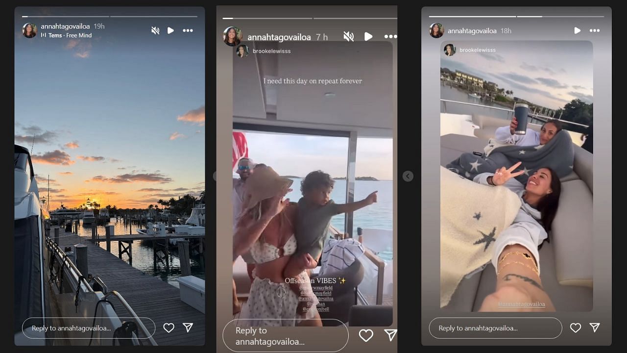 Annah Tagovailoa IG stories while vacationing on a yacht in Miami beach