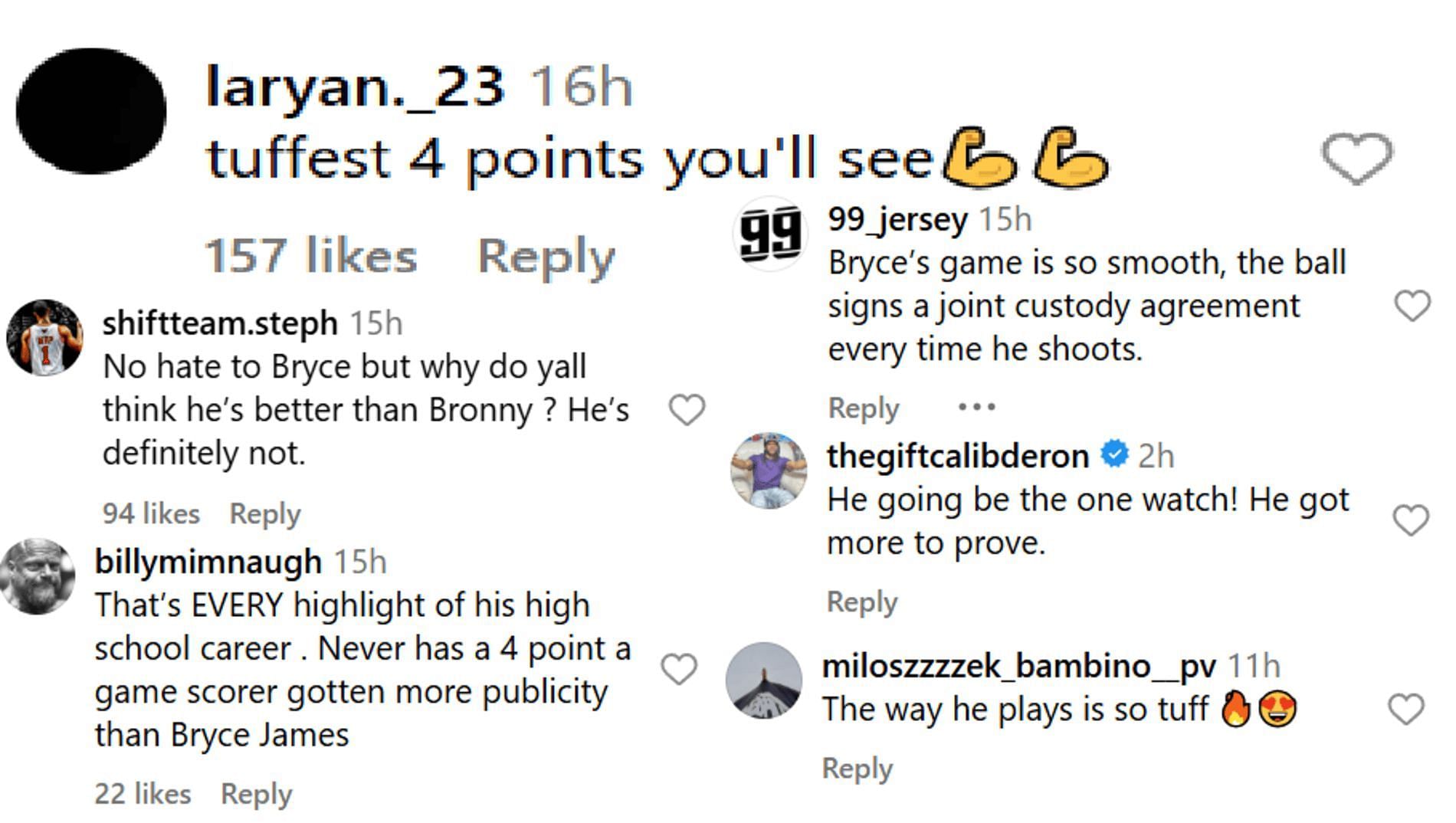 Fans react to Bryce James highlight reel (source: Instagram/ ballislife)