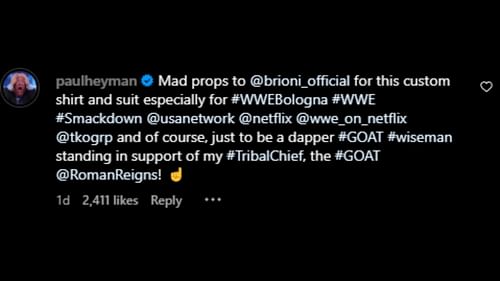 Paul Heyman's comment on WWE's reel (Image credits: Instagram)