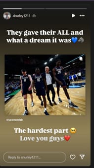 Andrea Hurley sends heartfelt message to UConn MBB following March Madness exit on IG story. Image via @ahurley1211