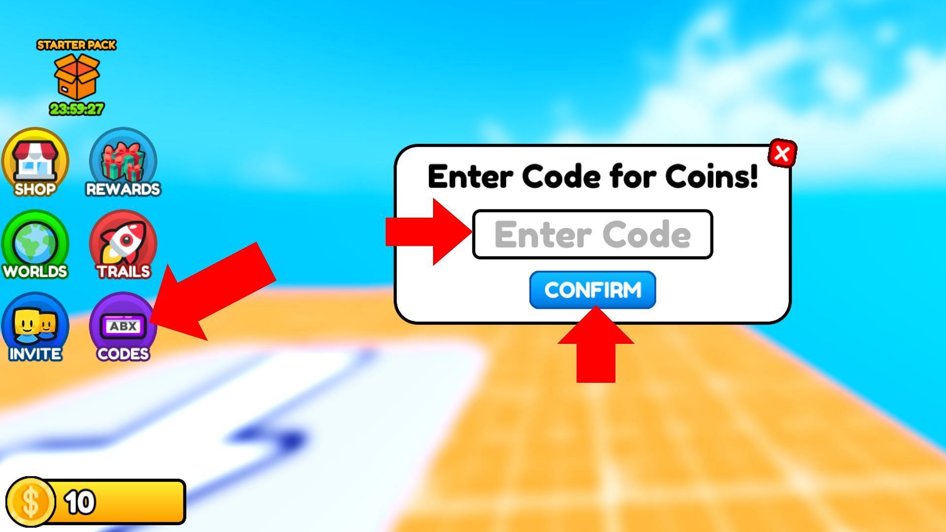 Enter an active code in the text box (Image via Roblox)