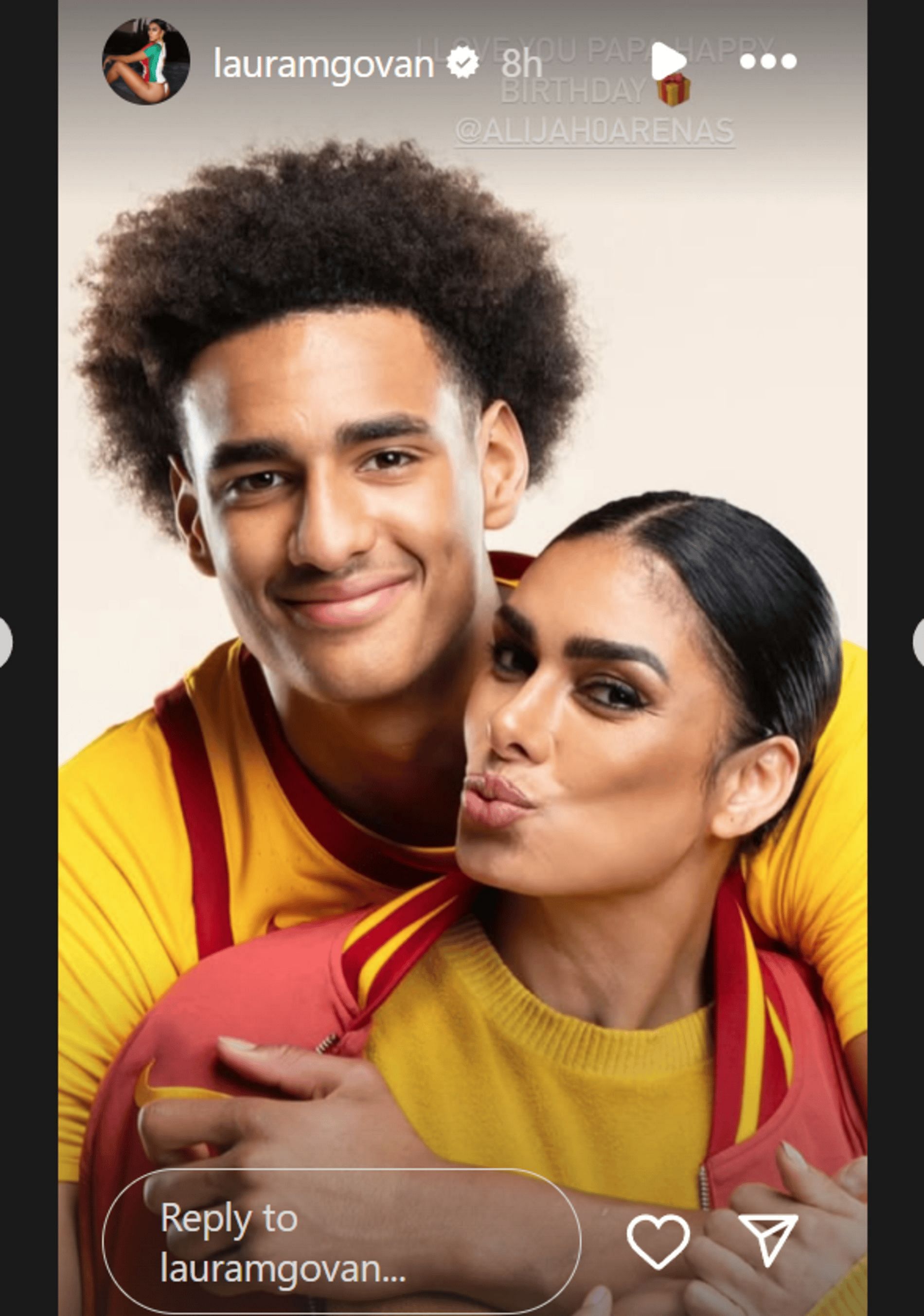 Laura Govan posts a photo with her son during a USC photo shoot on Alijah Arenas&#039; birthday on Instagram (Source: Instagram/@lauramgovan)