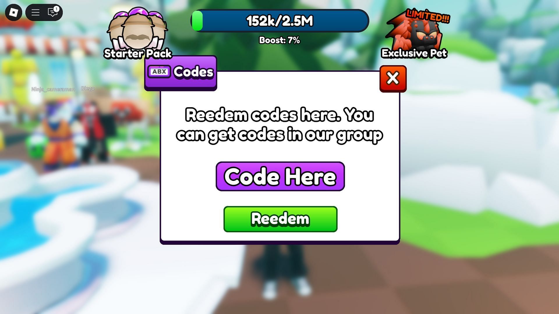 Redeem the active code (Image via Roblox)