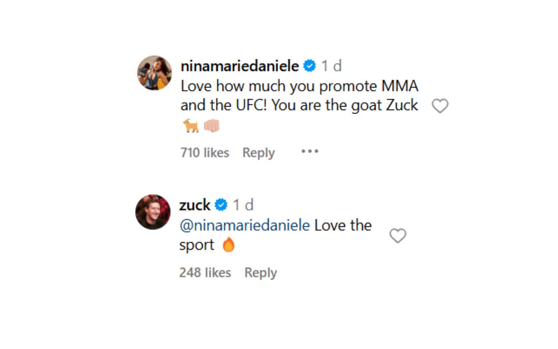 Nina Marie Daniele and Mark Zuckerberg&#039;s Instagram comments