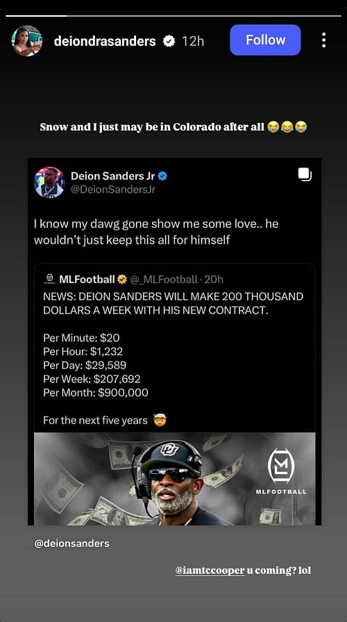 Deiondra Sanders' reaction on Instagram.