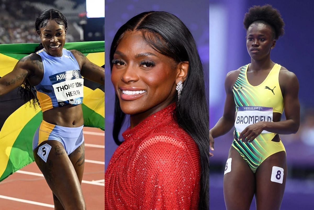 Elaine Thompson-Herah, Daryll Neita, and Junelle Bromfield - Source: Getty