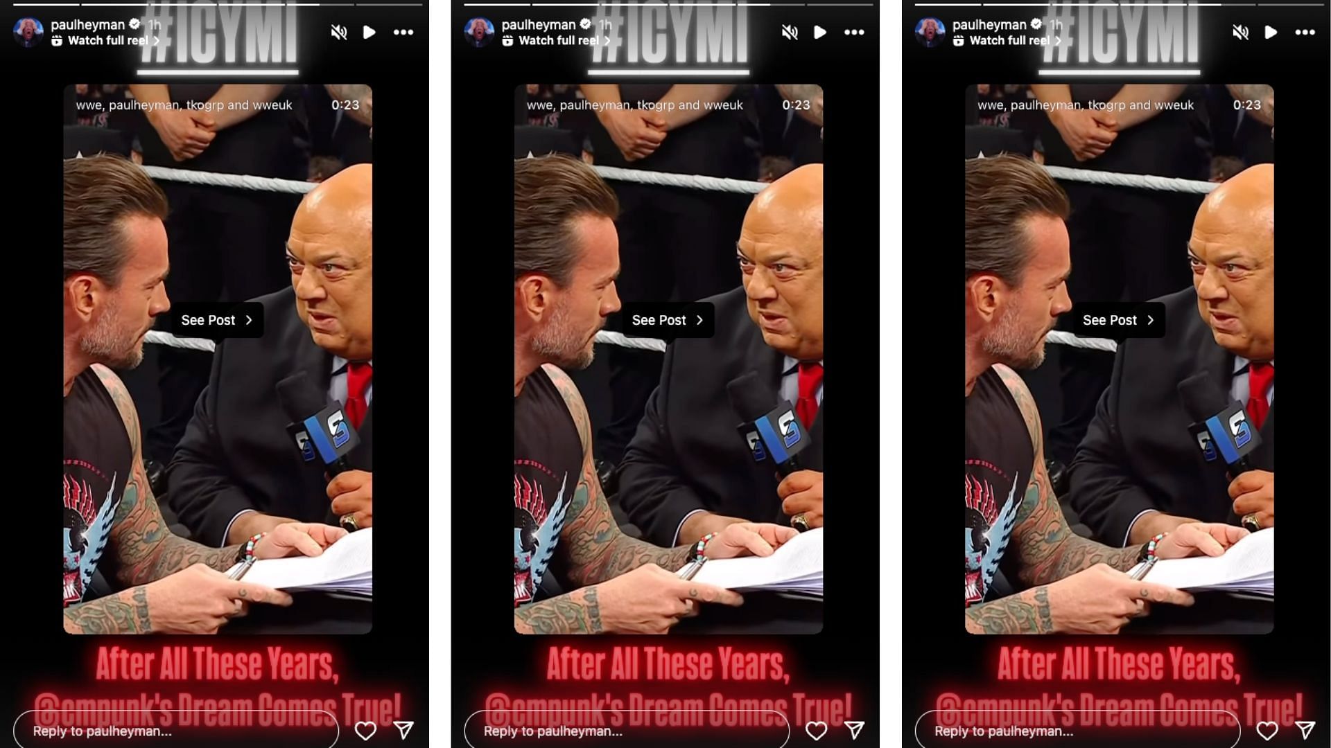 Heyman sent a message to Punk today on social media. [Image credit: Paul Heyman&#039;s Instagram story]