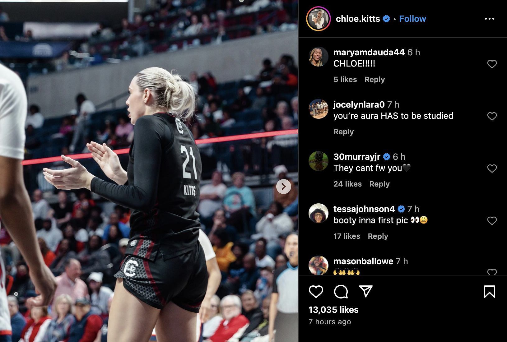 Collin Murray-Boyles&#039; comment on Kitts&#039; post (Credit: Instagram/@chloe.kitts)