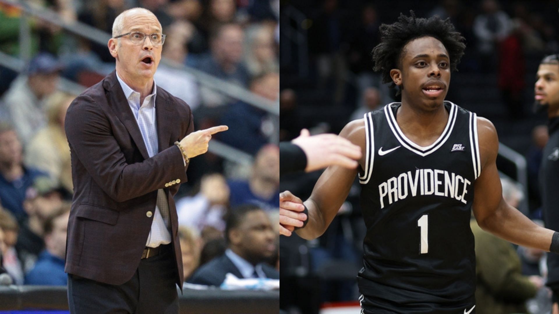 UConn coach Dan Hurley and Providence star Jayden Pierre. Source: Imagn