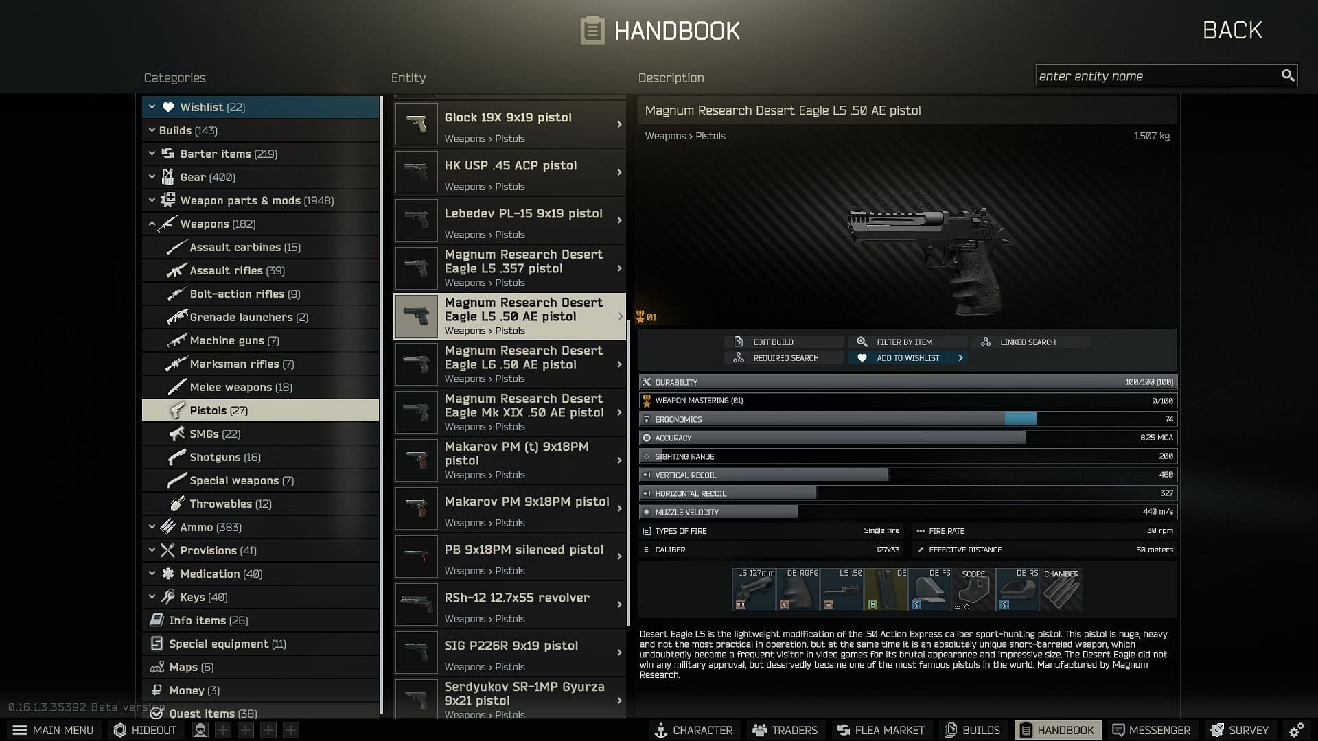 Desert Eagle in Escape from Tarkov (Image via Sportskeeda Gaming || Battlestate Games)