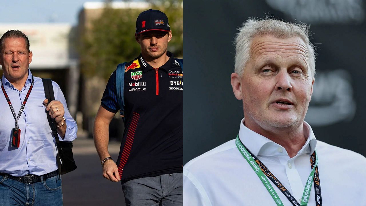 Max Verstappen and dad Jos Verstappen [L] Johnny Herbert [R] [Image Source: Getty]