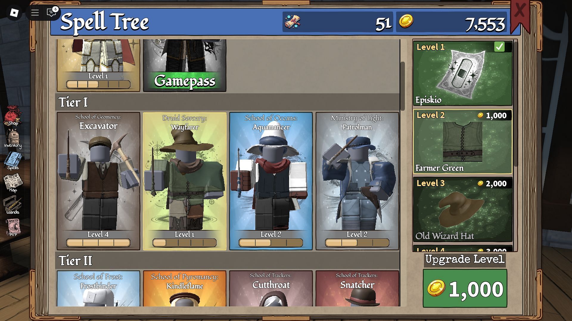 The Spell Tree UI (Image via Roblox)