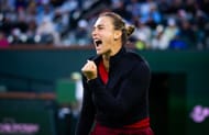 Aryna Sabalenka reacts to defeating Liudmila Samsonova in the quarter-final on Day 9 of the BNP Paribas Open. - Source: Getty