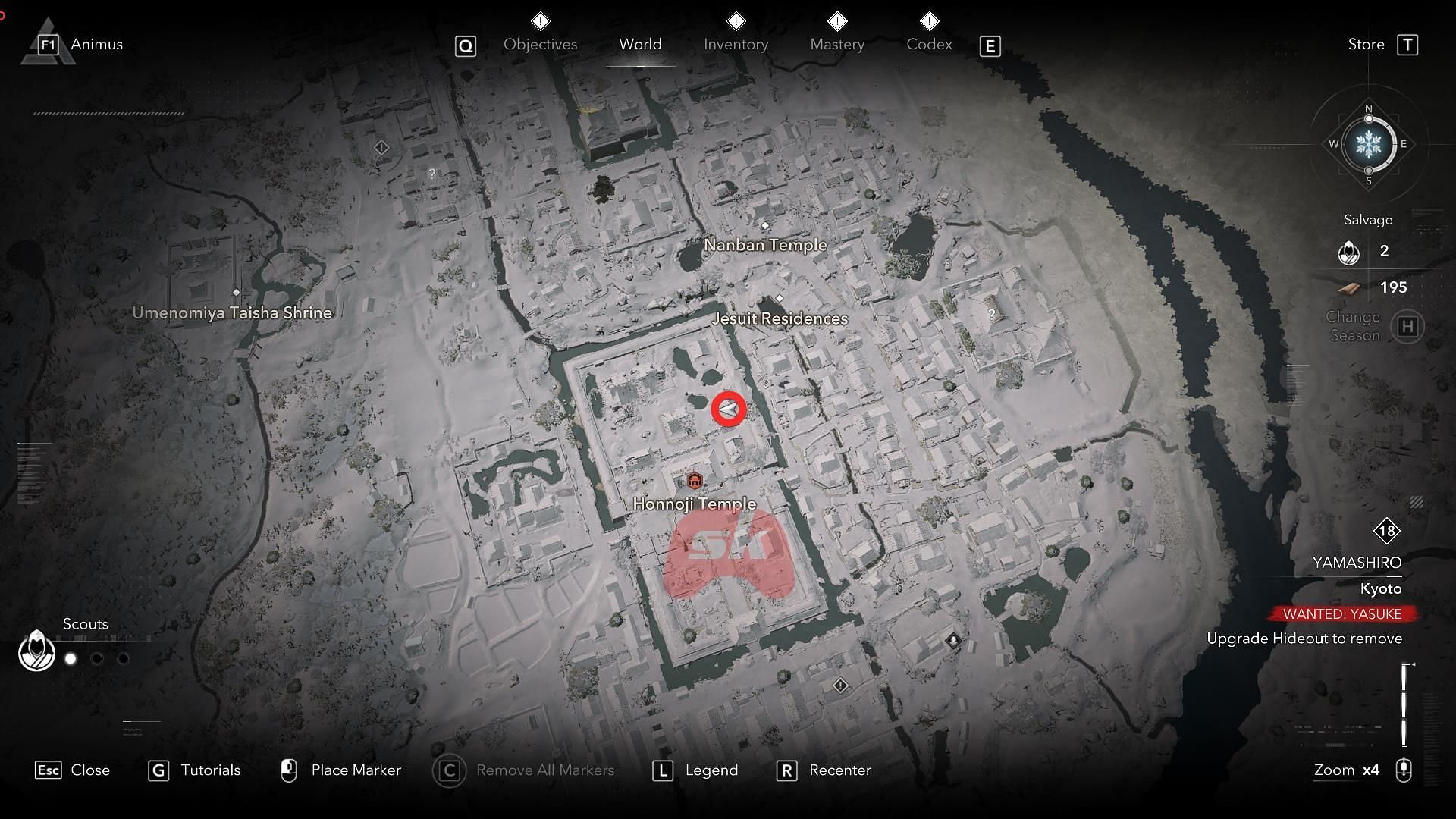 Location of the first Lost Page in Honnoji Temple (Image via Sportskeeda Gaming // Ubisoft)