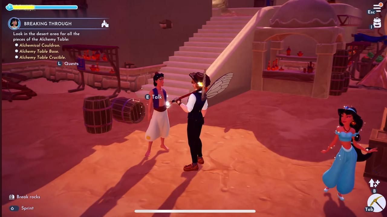 Talk to Aladdin and Jasmine to proceed further in the game (Image via Gameloft || Youtube/@QuickTips).