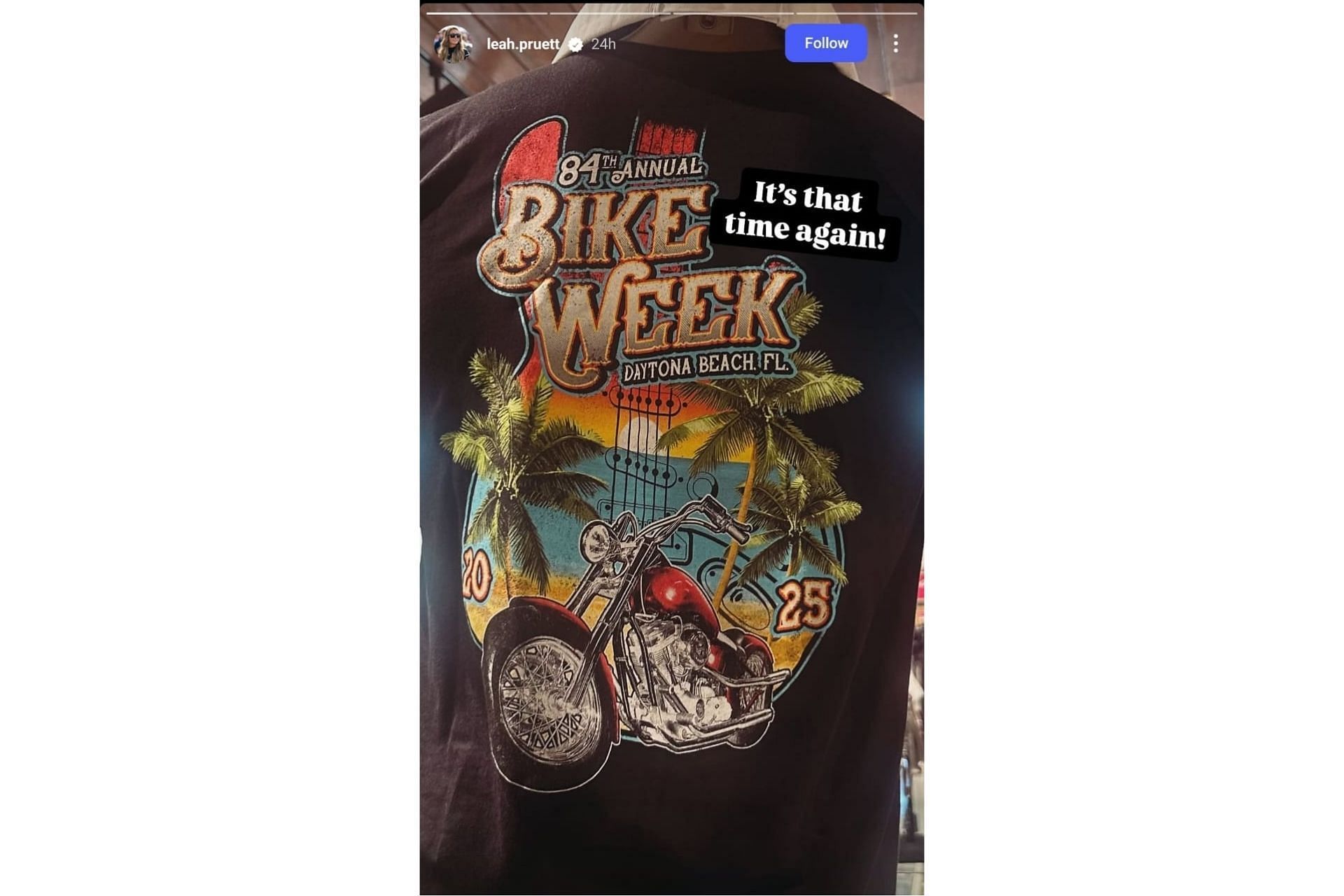 Leah Pruett reveals &#039;Bike Week&#039; T-shirt (@leah.pruett on Instagram)