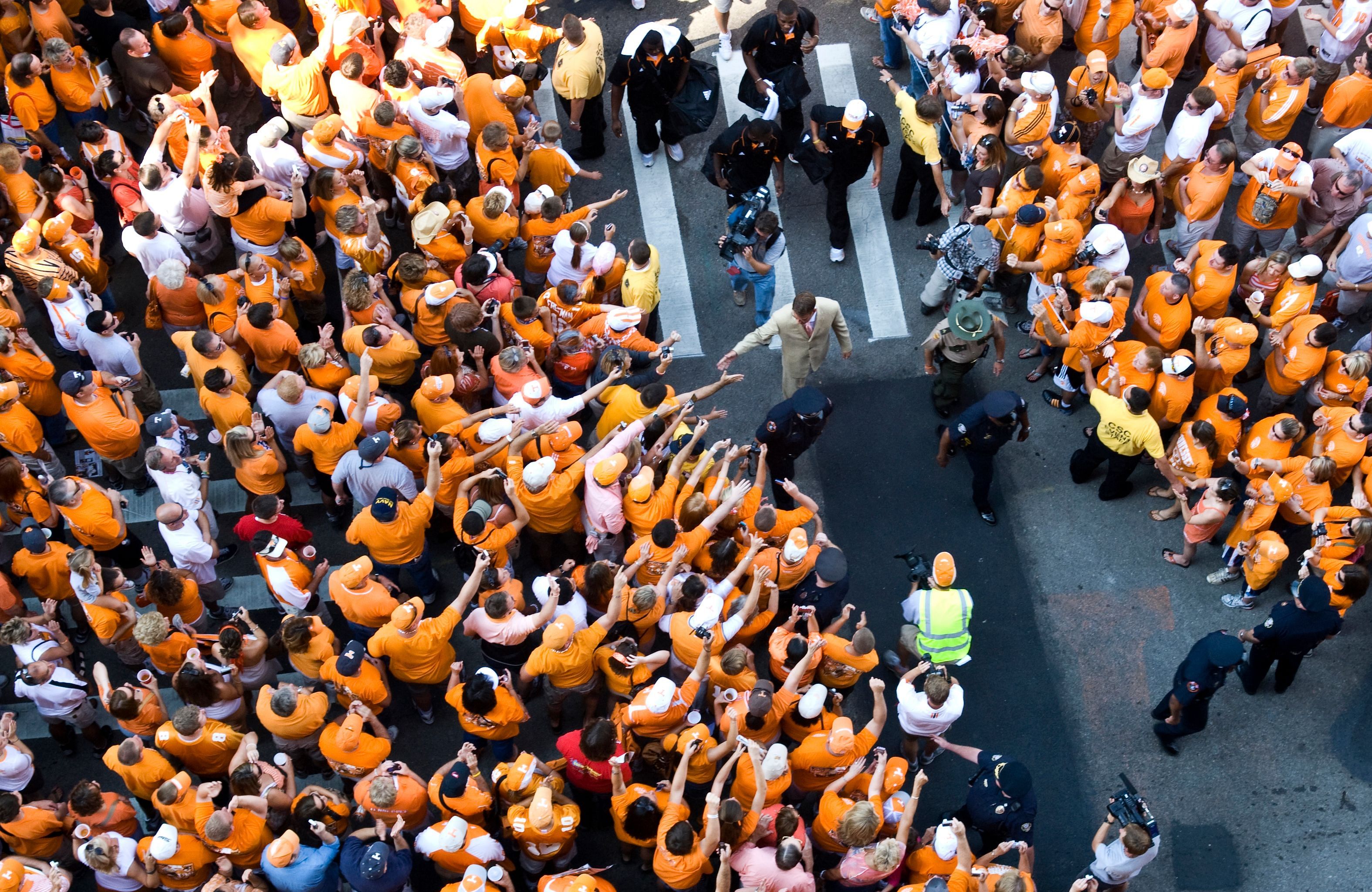 Lane Kiffin is greeted by fans before his first game as University of Tennessee football coach - Source: Imagn