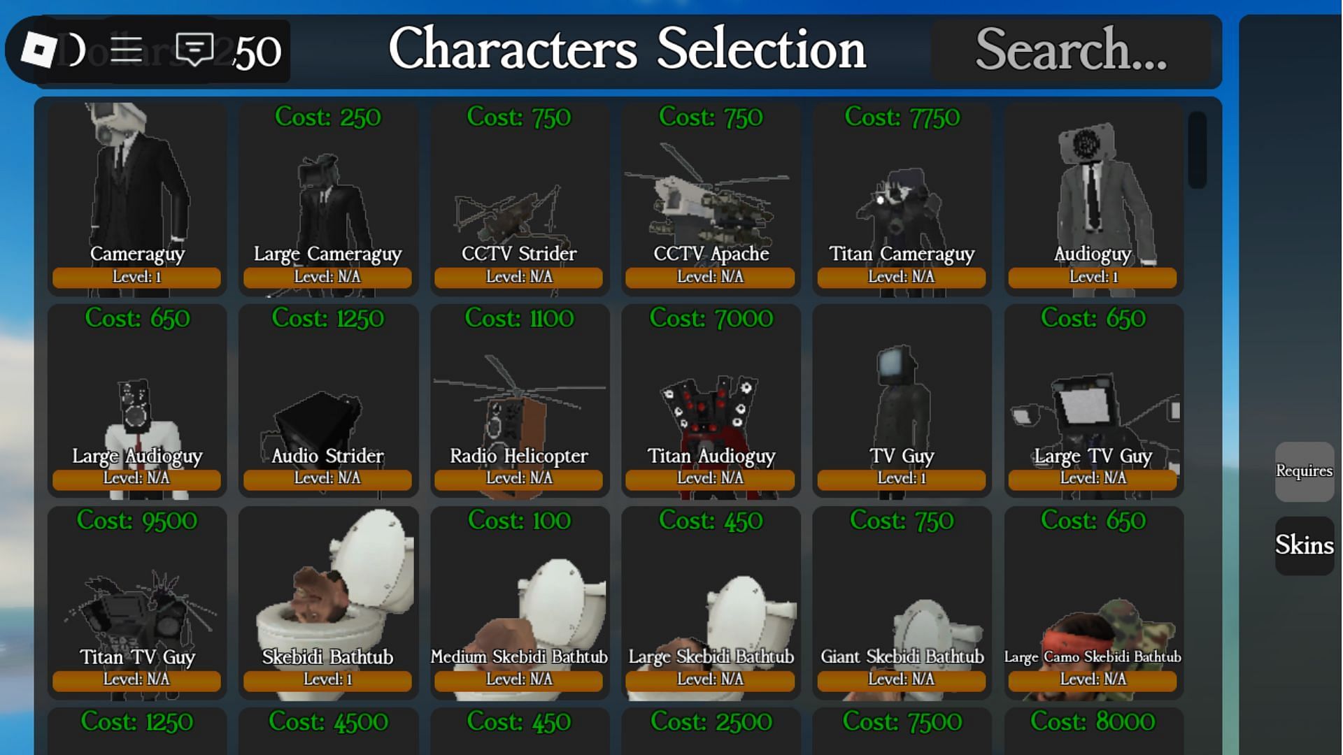 Use Cash to buy and equip new characters (Image via Roblox)