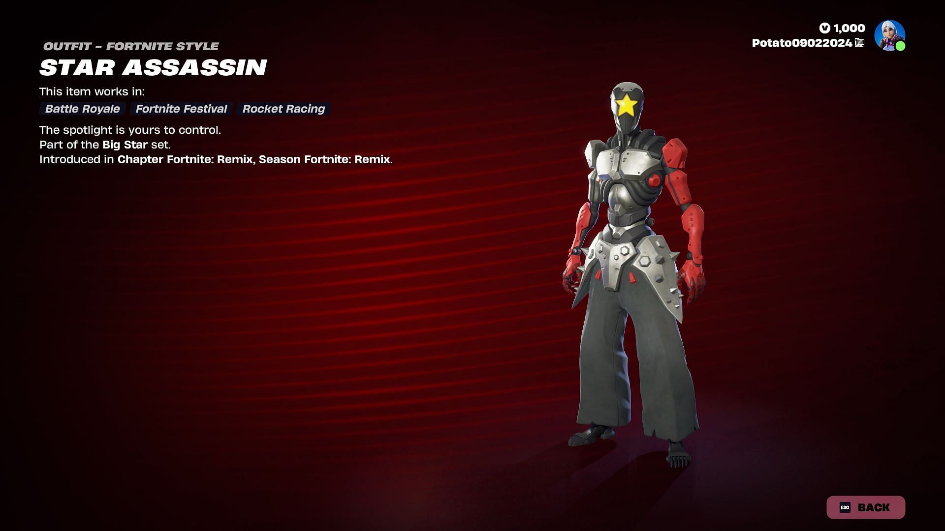 The Star Assassin skin is now in Fortnite (Image via Epic Games)