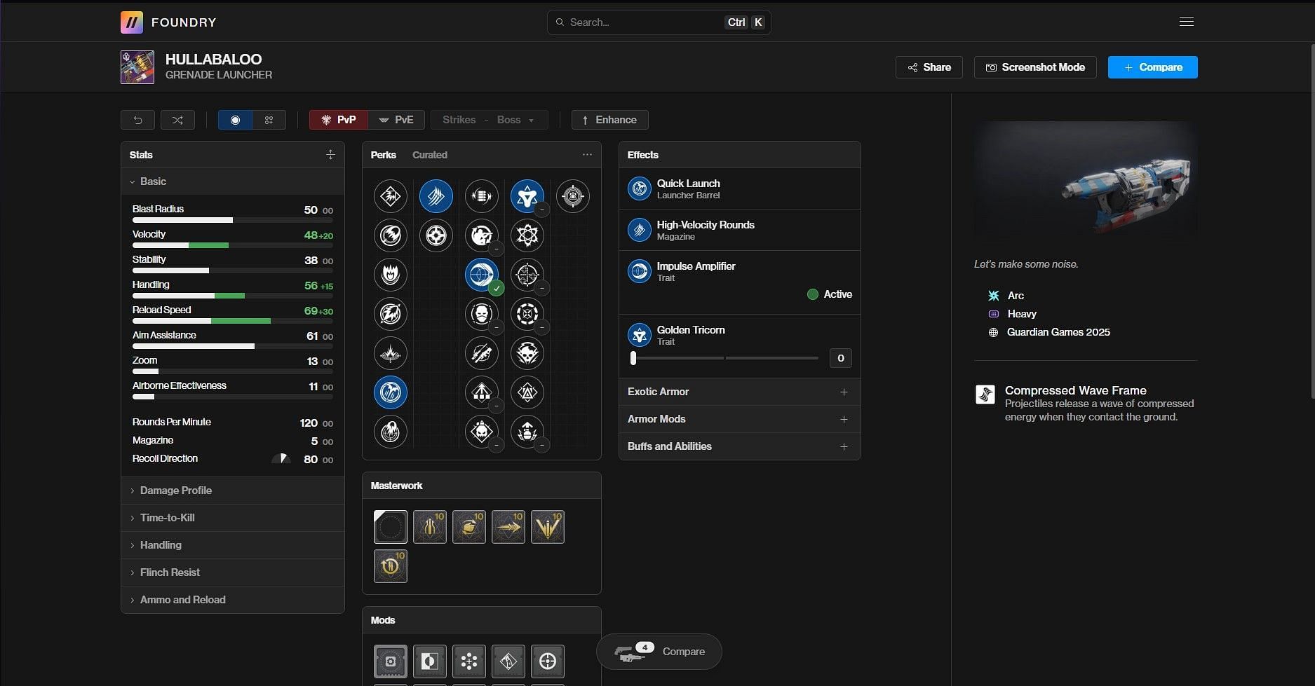 Hullabaloo PvP god roll (Image via Bungie/Destiny Foundry)