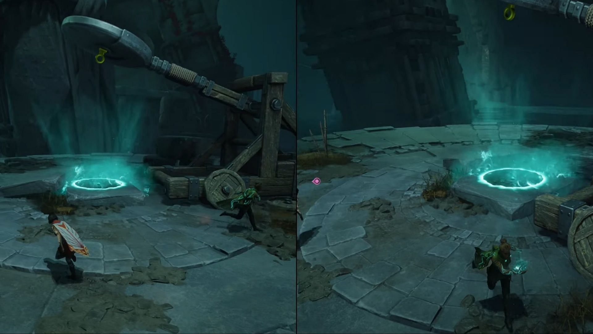 Solving the catapult puzzle (Image via EA || YouTube/@GamerGuruOfficial)