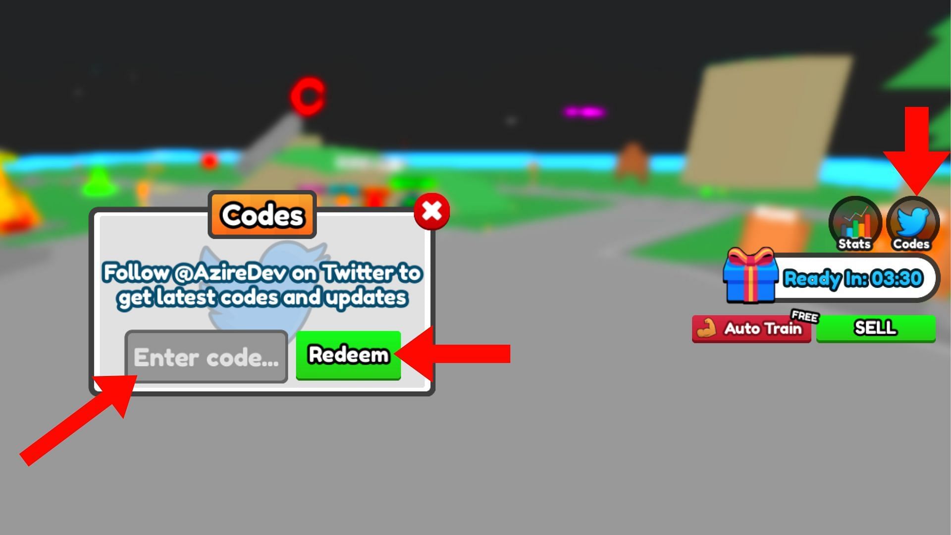 Hit the Redeem button to activate a code (Image via Roblox)