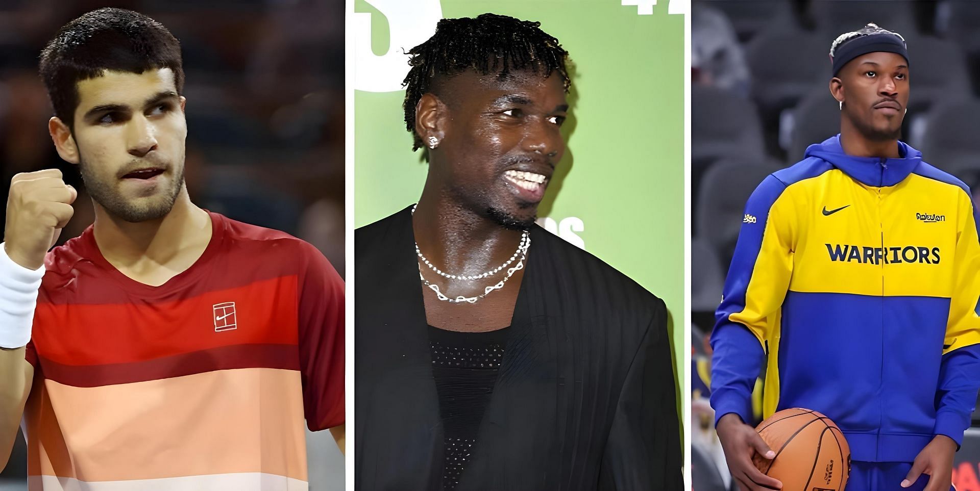 Carlos Alcaraz, Paul Pogba, Jimmy Butler (Source: Getty (L&amp;C), Imagn (R))