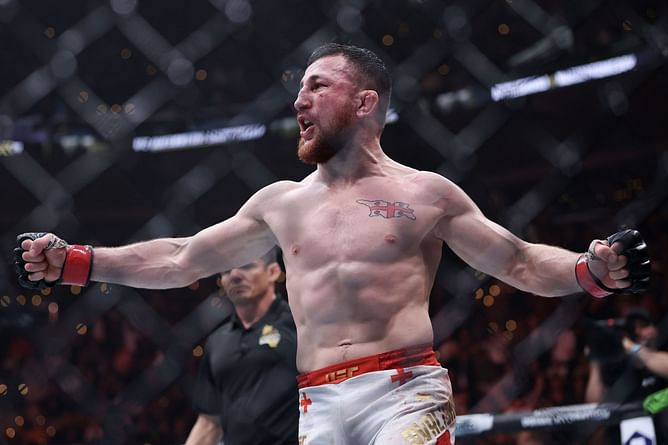 Merab Dvalishvili drops a GIF in reaction to post highlighting top UFC fighters with the lowest finish rate
