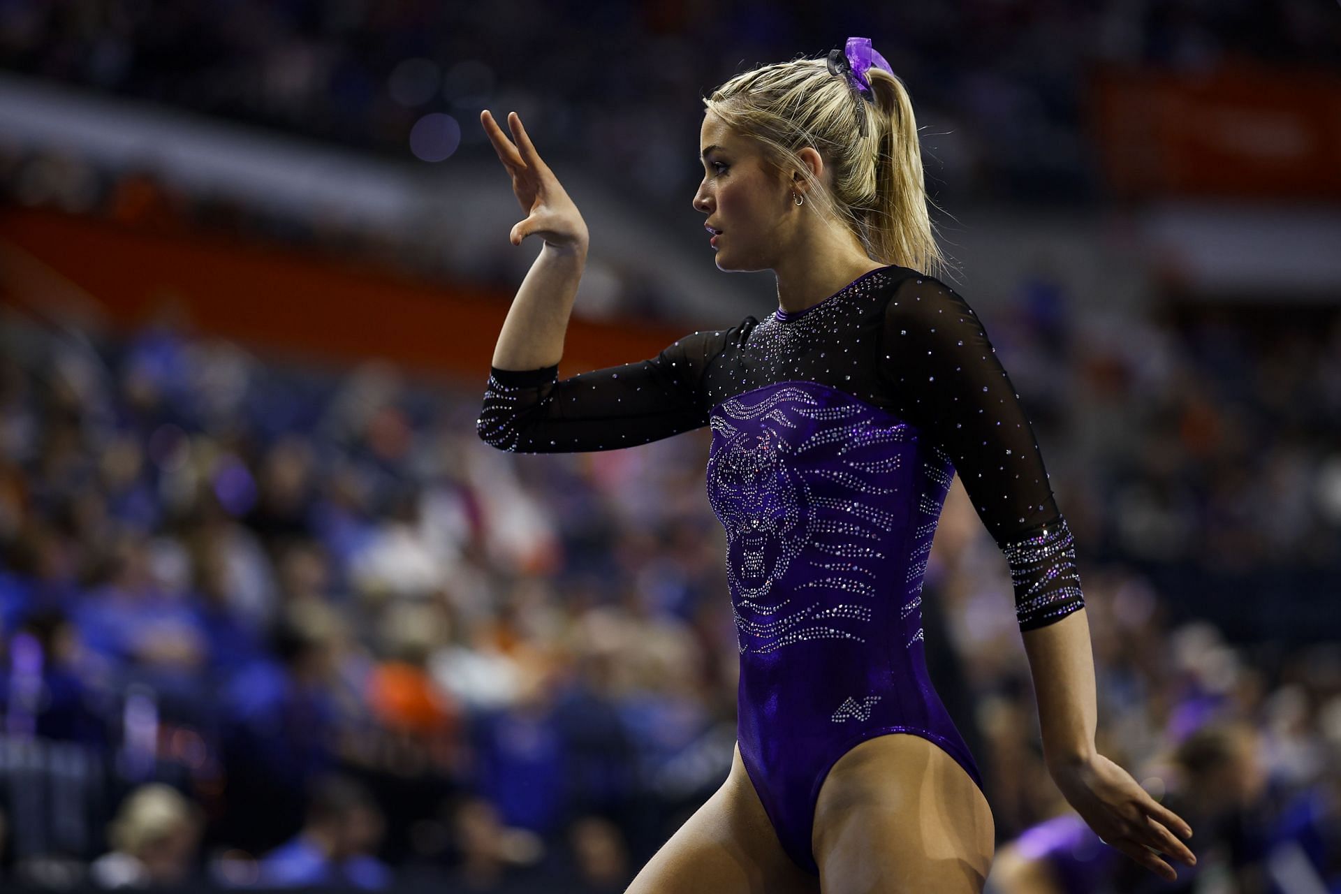 Olivia Dunne during a meet against the Florida Gators in 2024 (Photo by James Gilbert/Getty Images)