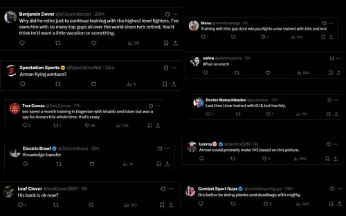 Screenshot of fan comments on Arman Tsarukyan and Demetrius Johnson's picture. [Image courtesy:@@Home_of_Fight on X]