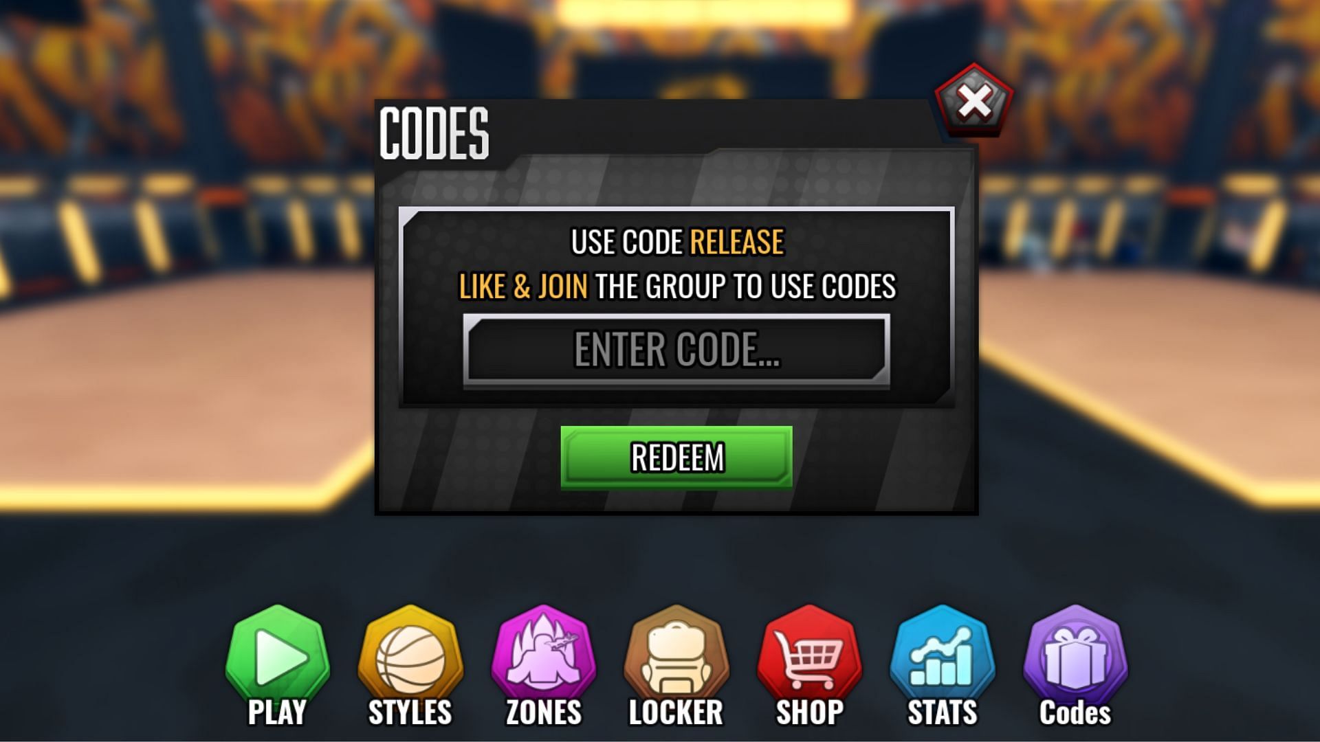 Hit the Redeem button to activate codes (Image via Roblox)