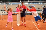 Novak Djokovic, his wife Jelena, and their children at the 2023 French Open - Source: Getty