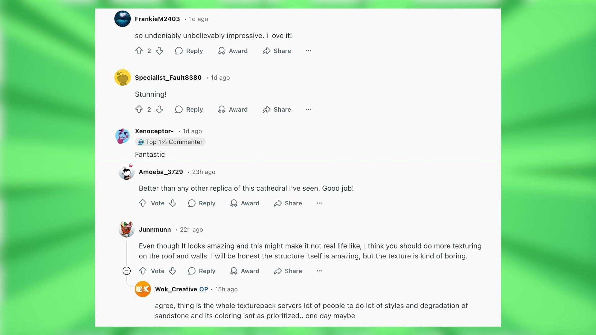 Redditors react to the build (Image via Reddit)