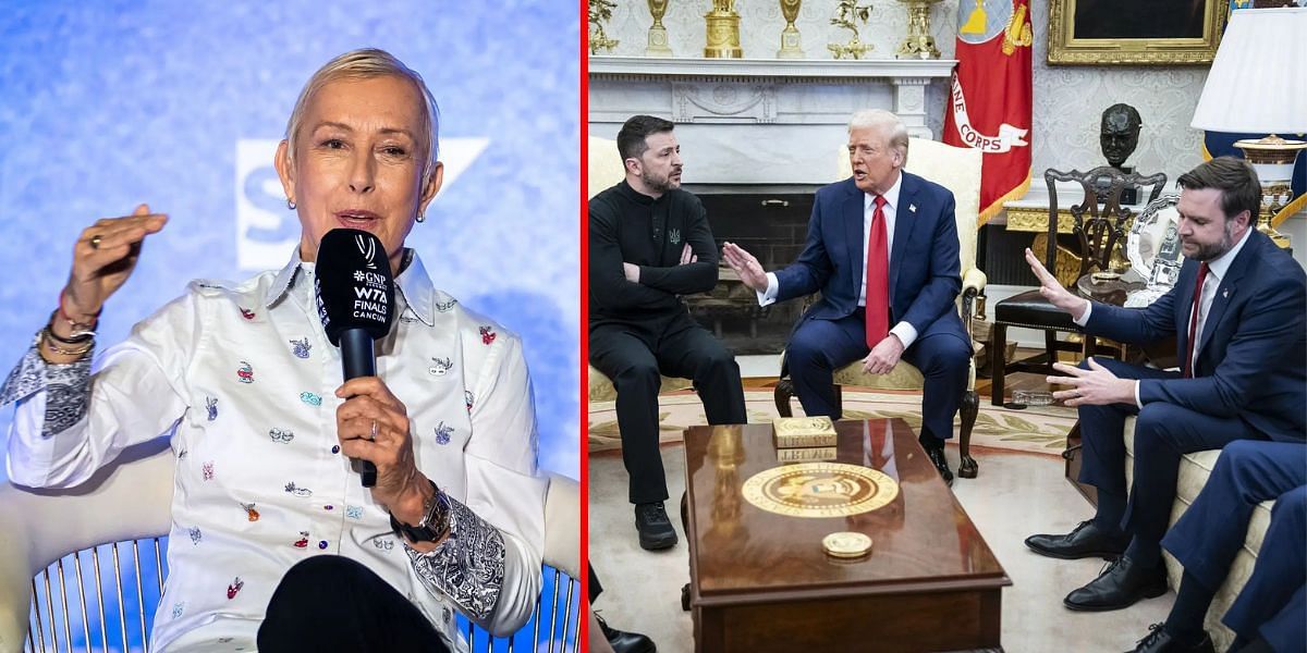 Martina Navratilova (L) Donald Trump and JD Vance amid their heated discussion with Ukraine President Volodymyr Zelenskyy (R) | Getty