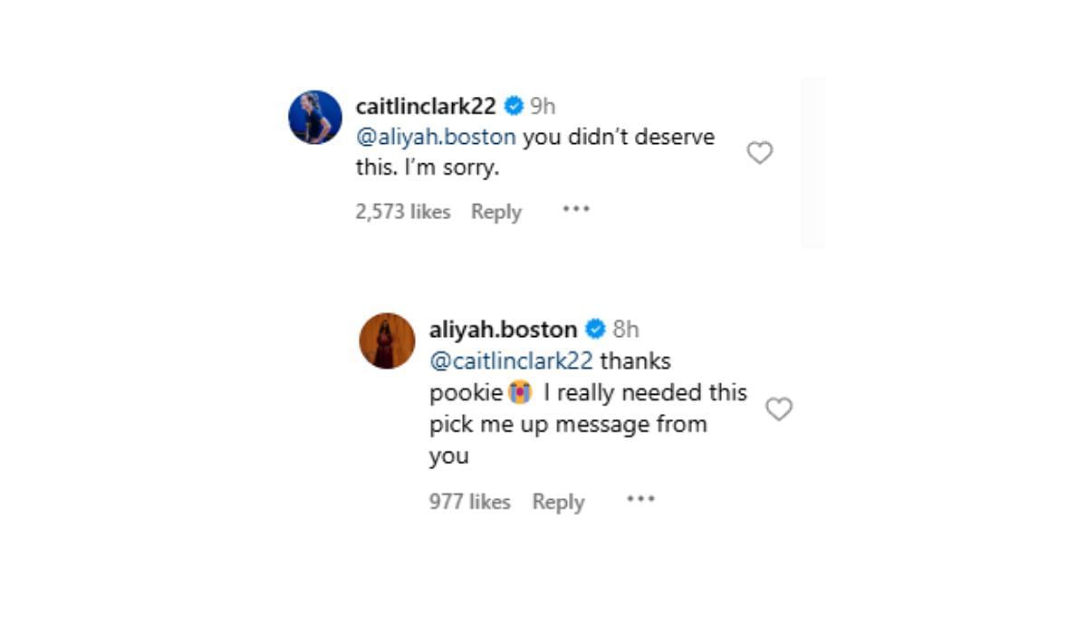 Caitlin Clark sends a message to Aaliyah Boston, who responds in an emotional manner