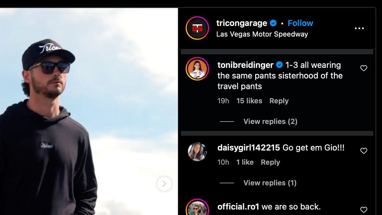 Toni Breidinger&#039;s comment on Instagram - Source: @tonibreidinger via @tricongarage on IG