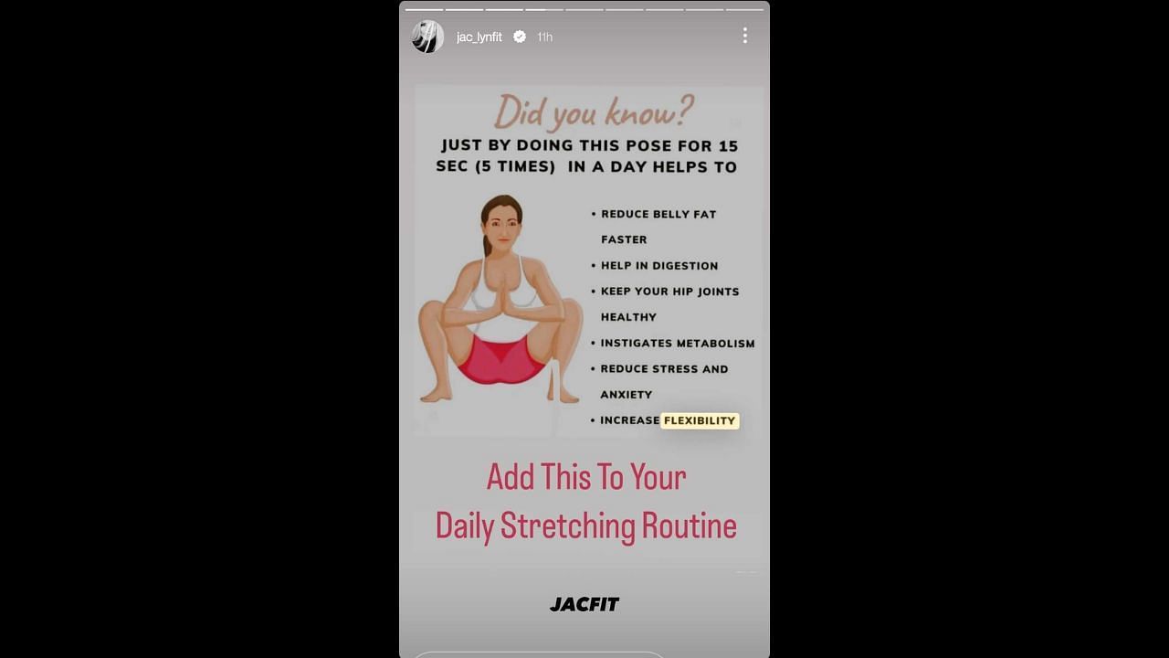 Screenshot of Cordeiro&#039;s Instagram Story (Images from- Instagram.com/@jac_lynfit IG Stories)