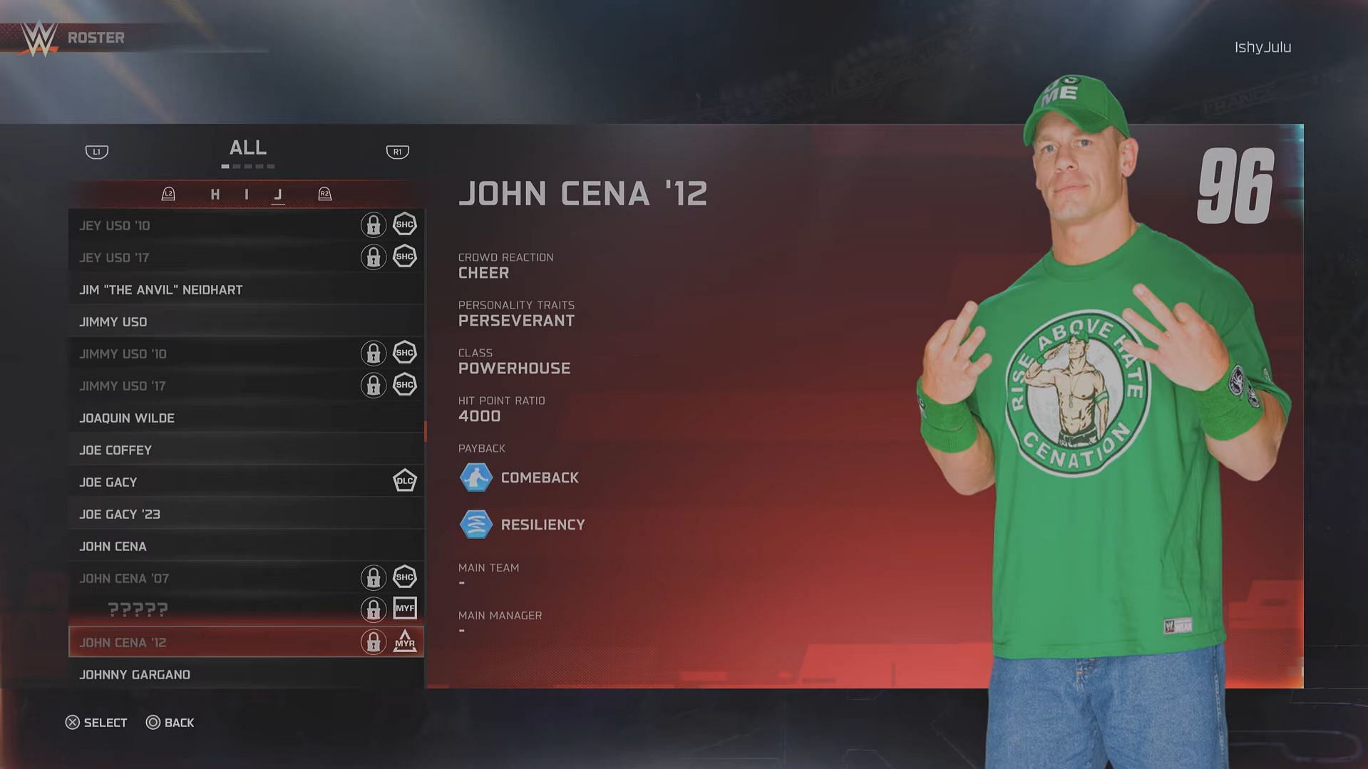 The 2013 card of John Cena has a rating of 96 (Image via 2K Games // YouTube/@BottomTier)