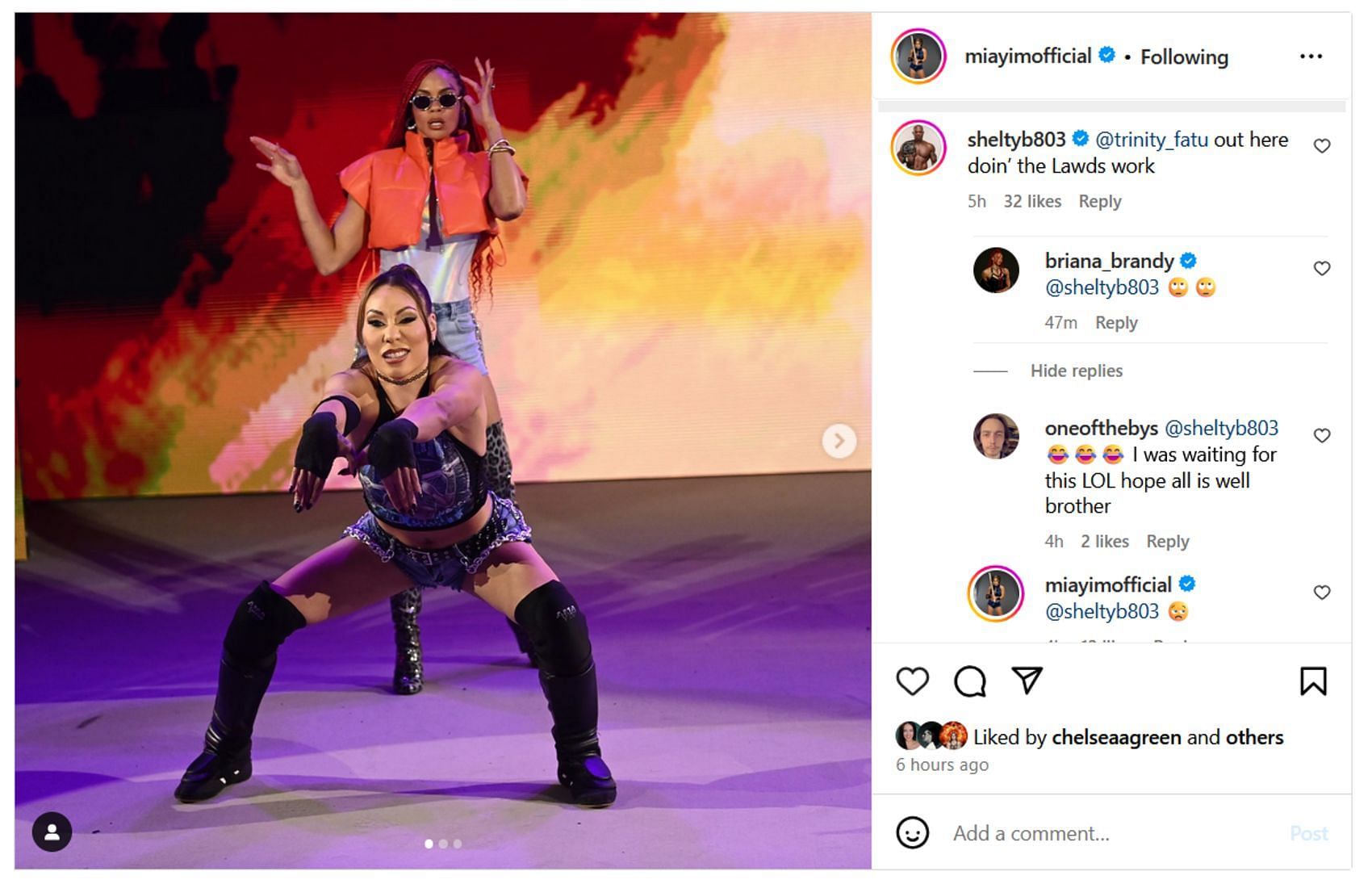 Shelton Benjamin&#039;s comment about Naomi. [Photo Credit: Screenshot of Michin&#039;s Instagram post along with the AEW star&#039;s comment]
